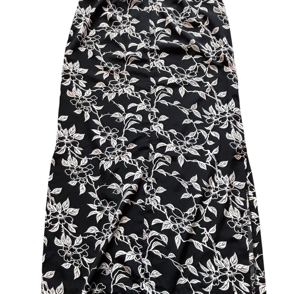 Reitmans Black White Floral Midi Skirt Satin Straight Size 13 - Picture 3 of 5